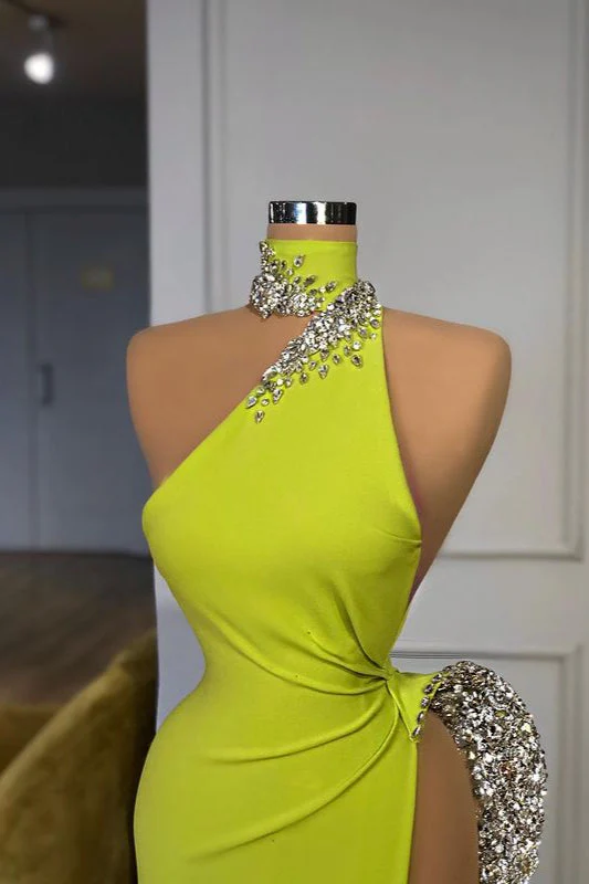 Unique Ginger yellow Triangle Neck Sexy high side-cut Long Evening Dress - Image 2