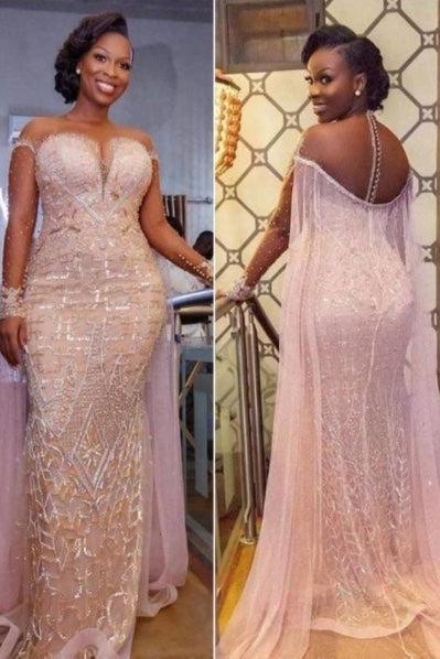 Unique Illusion neck Sparkle Beaded Mermaid Plus size Evening Dress - Image 2