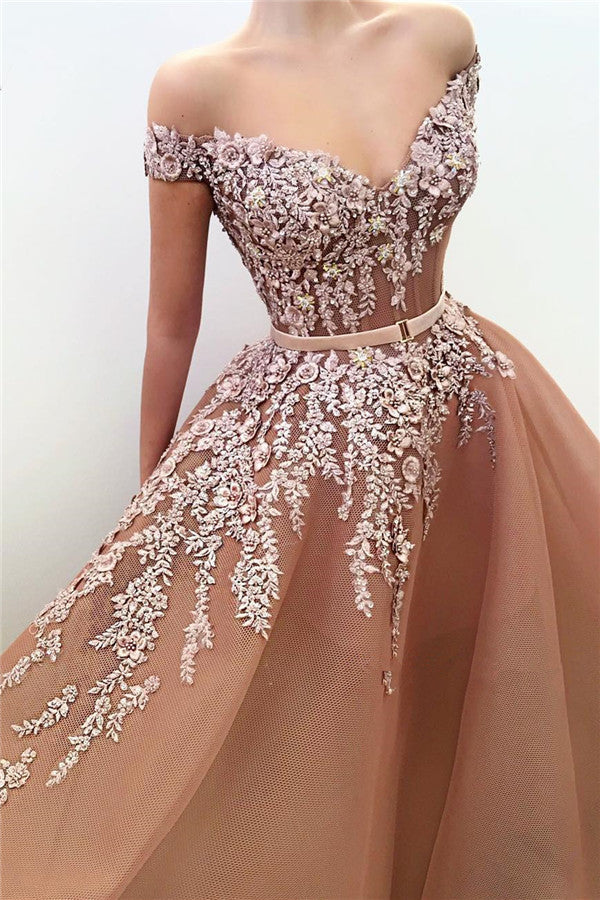 Unique Off-the-Shoulder Sweetheart Long Prom Party Gowns| Chic Ball Gown Applqiues Sleeveless Affordable Prom Party Gowns - Image 2