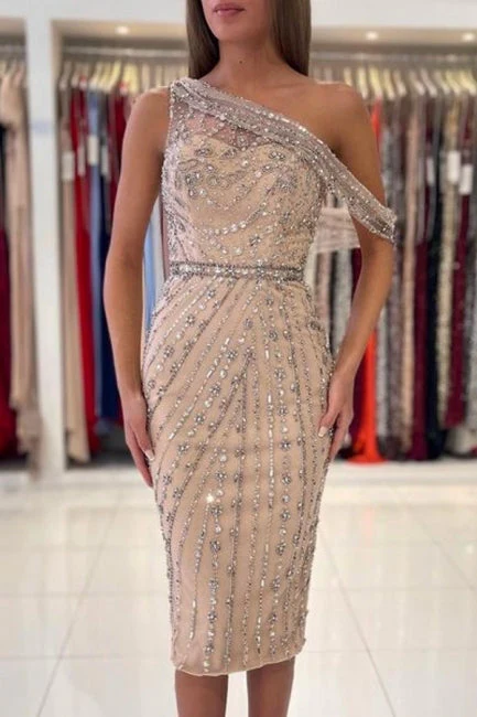Gorgeous One Shoulder Sleeveless Mermaid Satin Evening Dresses With Beads - Image 4
