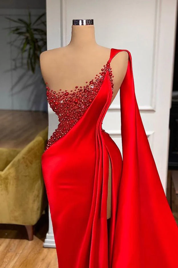 Unique Red Stones Sleeveless High split mermaid Evening Dress - Image 2