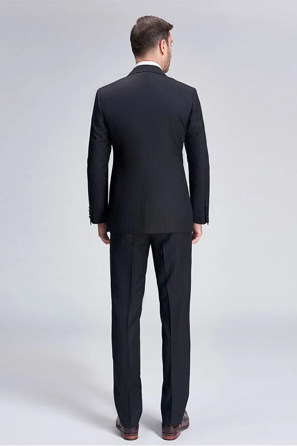Unique Silk Peak Lapel Black Mens Suits for Wedding One Button Stripes Wedding Tuxedo - Image 4