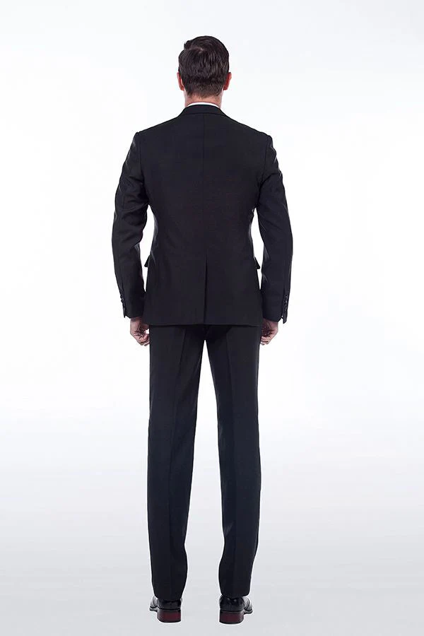 Unique Silk Peak Lapel Two Buttons Solid Black Wedding Suits for Men - Image 3