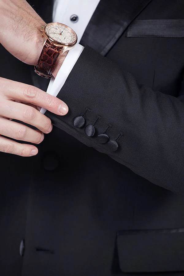 Unique Silk Peak Lapel Two Buttons Solid Black Wedding Suits for Men - Image 4
