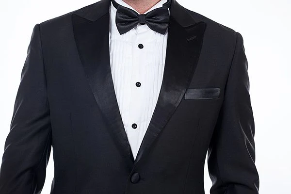 Unique Silk Peak Lapel Two Buttons Solid Black Wedding Suits for Men - Image 5