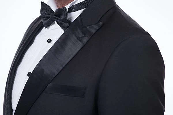 Unique Silk Peak Lapel Two Buttons Solid Black Wedding Suits for Men - Image 6