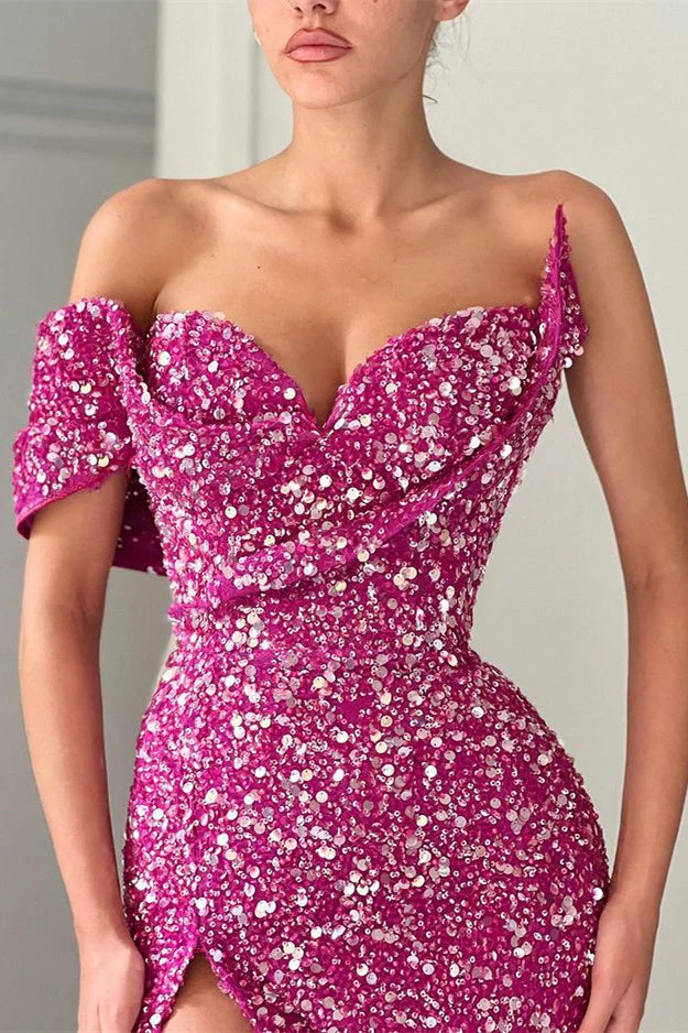 Unique Sparkle One-shoulder Sweetheart Mermaid Sequin Prom Dress - Image 4