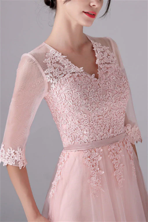 V-neck A-Line Floor Length Long sleeves Lace mother's dress - Image 4