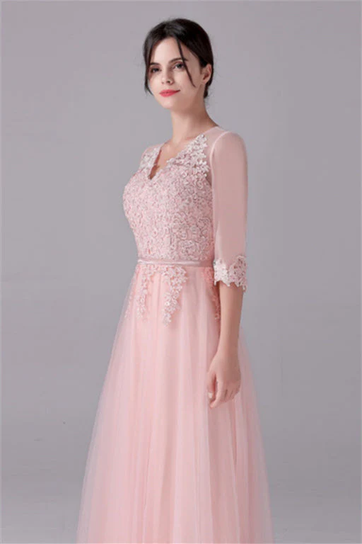 V-neck A-Line Floor Length Long sleeves Lace mother's dress - Image 6