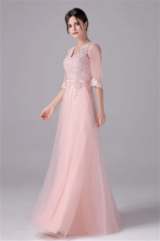 V-neck A-Line Floor Length Long sleeves Lace mother's dress - Image 7