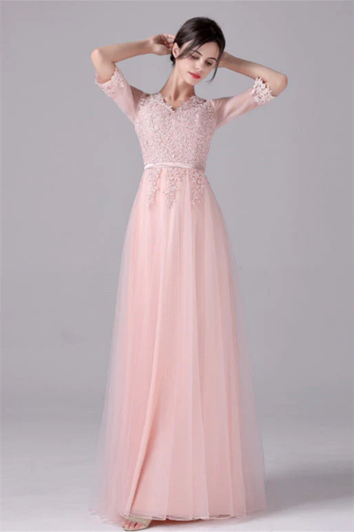 V-neck A-Line Floor Length Long sleeves Lace mother's dress - Image 9