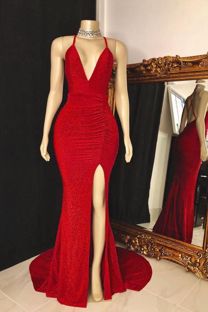V-neck Cross Back Sleeveless Long Mermaid Prom Dresses - Image 2
