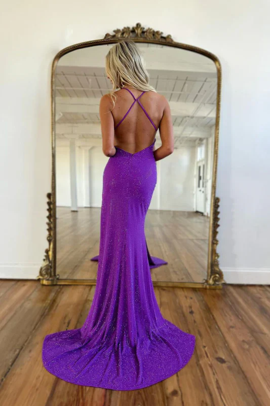 V-neck Hot Backless Regency High Split Court Train Prom Dress - Image 2
