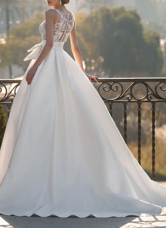 V-Neck Lace Satin Ball-Gown Wedding Dresses - Image 2