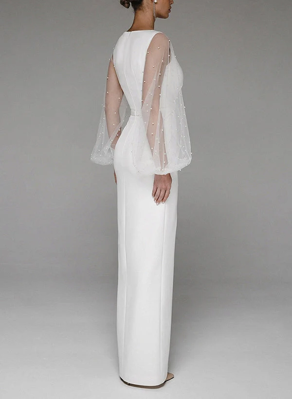 V-Neck Long Sleeve Floor-Length Wedding Dresses - Image 2