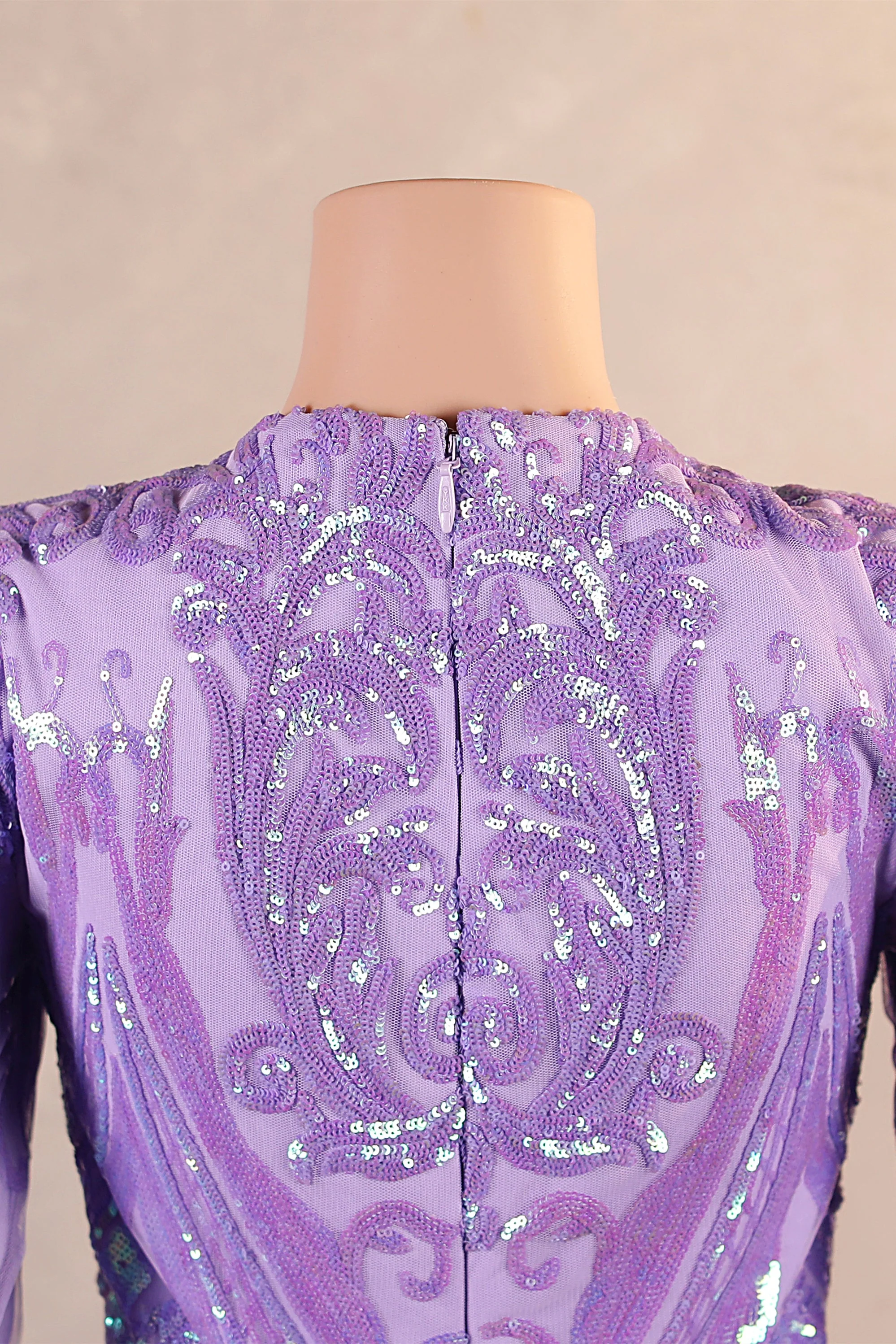 V-Neck Long Sleeve Zipper Sequins Mermaid Sweep Train Evening Dress - Image 3