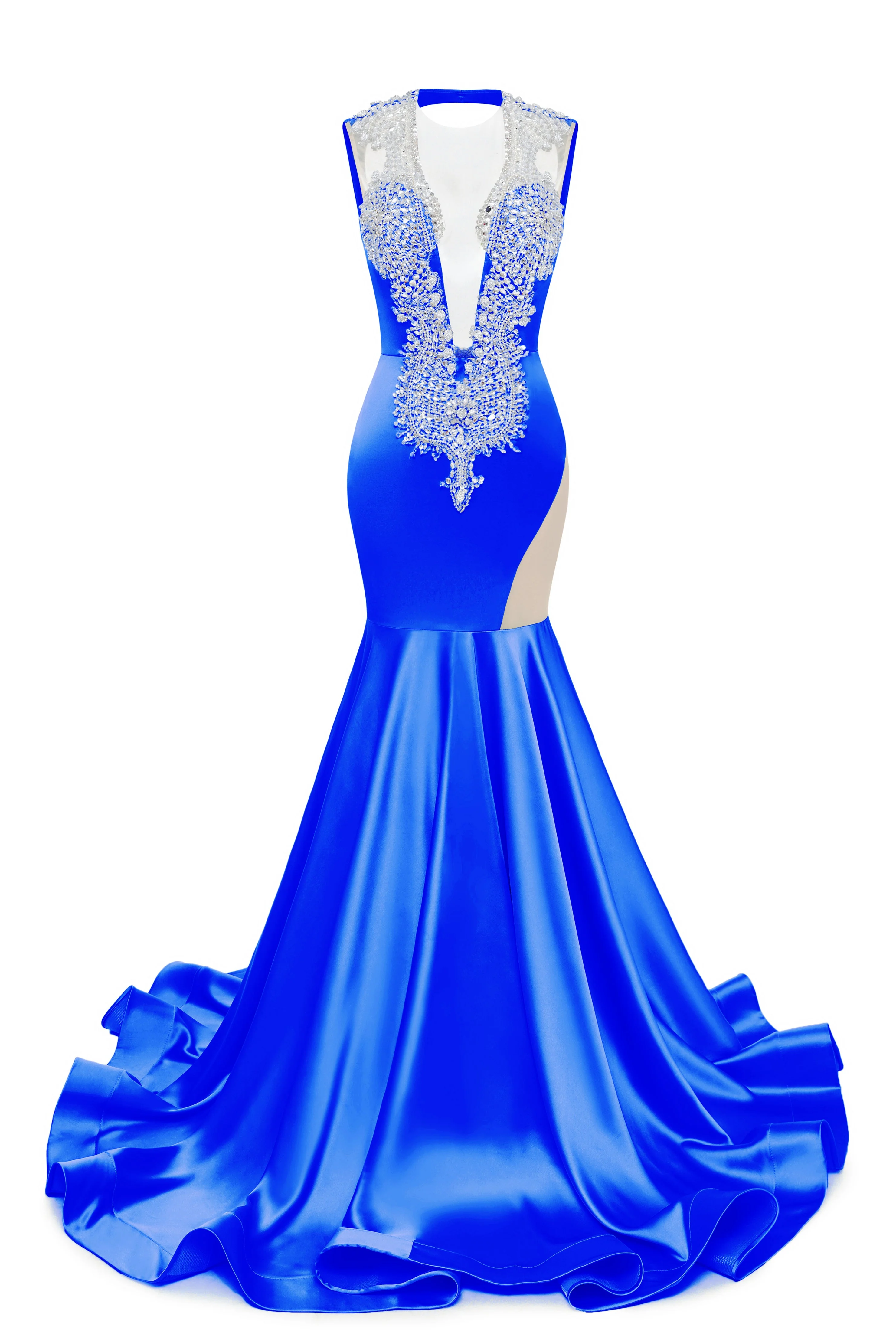 V-Neck Mermaid Brush Train Hollow Sleeveless Beading Evening Dress - Image 10