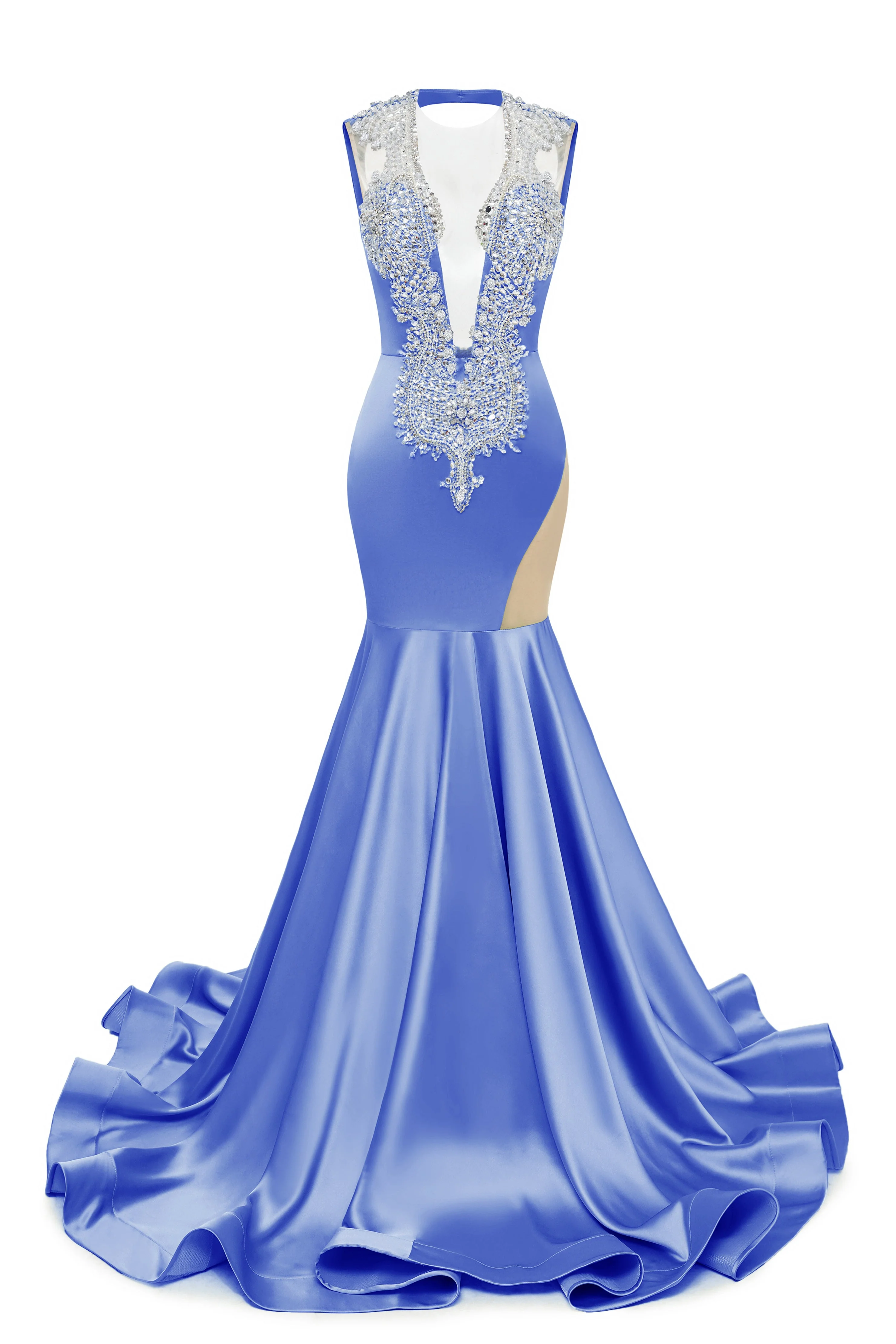 V-Neck Mermaid Brush Train Hollow Sleeveless Beading Evening Dress - Image 11