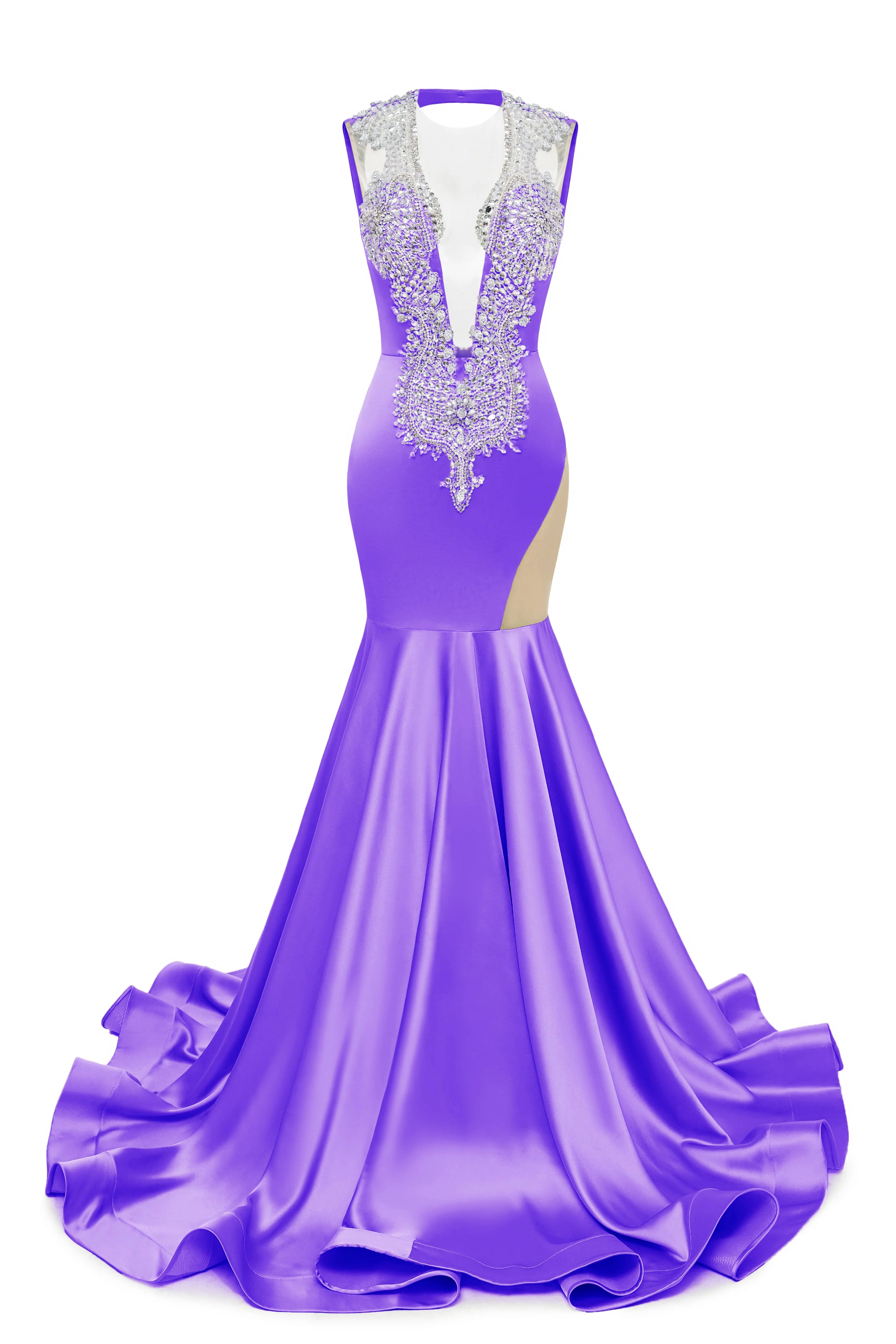 V-Neck Mermaid Brush Train Hollow Sleeveless Beading Evening Dress - Image 12