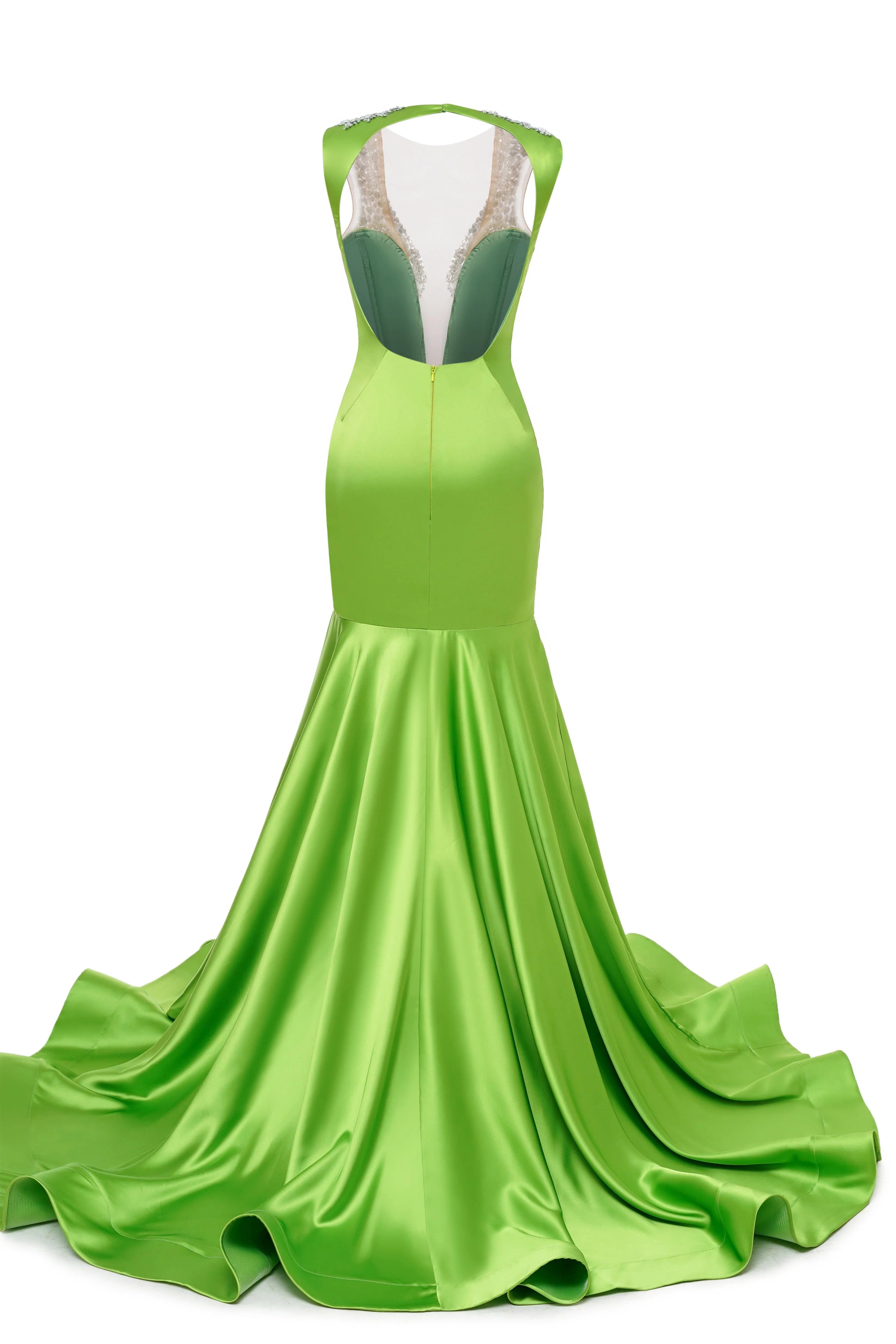 V-Neck Mermaid Brush Train Hollow Sleeveless Beading Evening Dress - Image 2