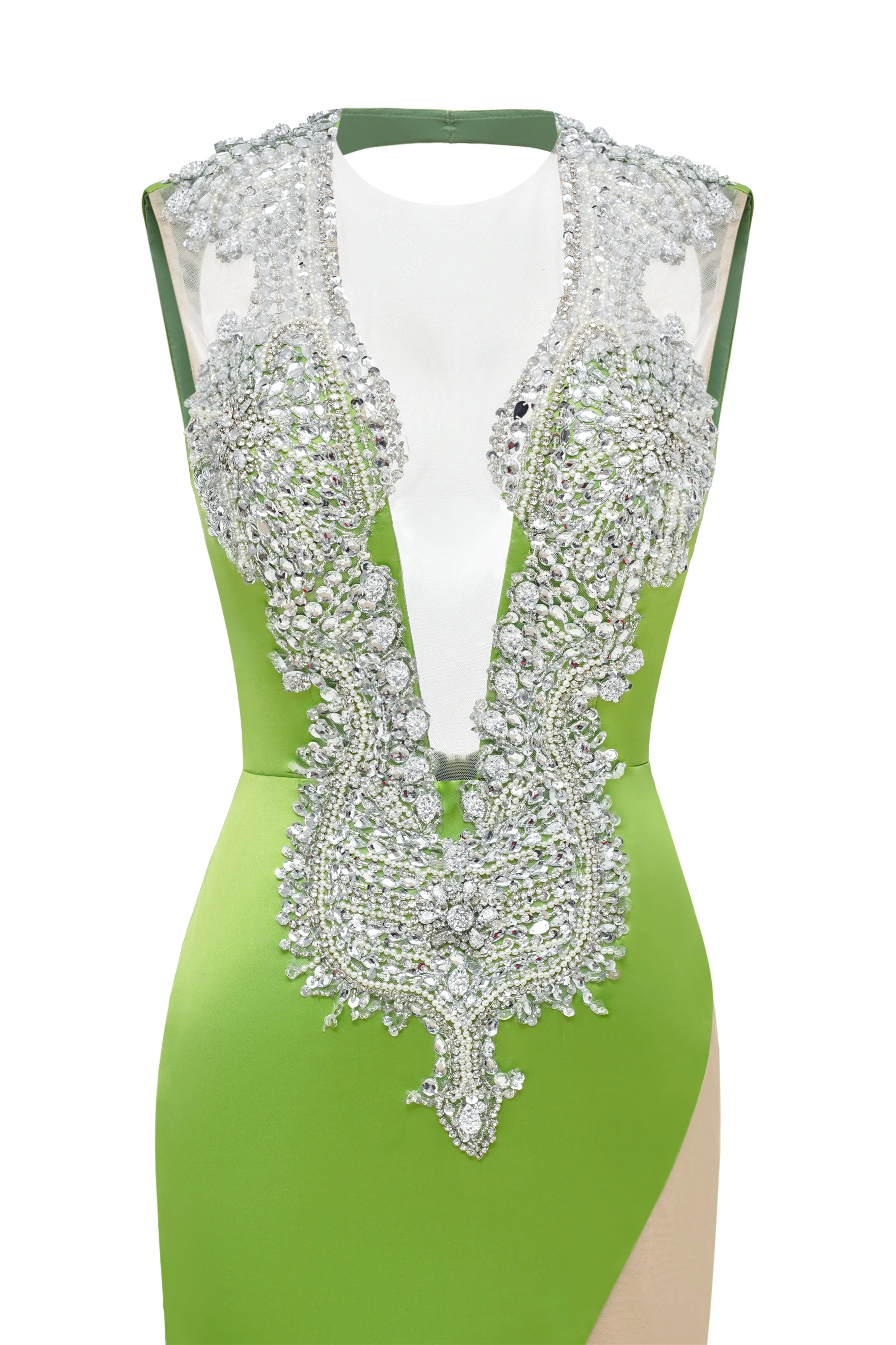 V-Neck Mermaid Brush Train Hollow Sleeveless Beading Evening Dress - Image 3