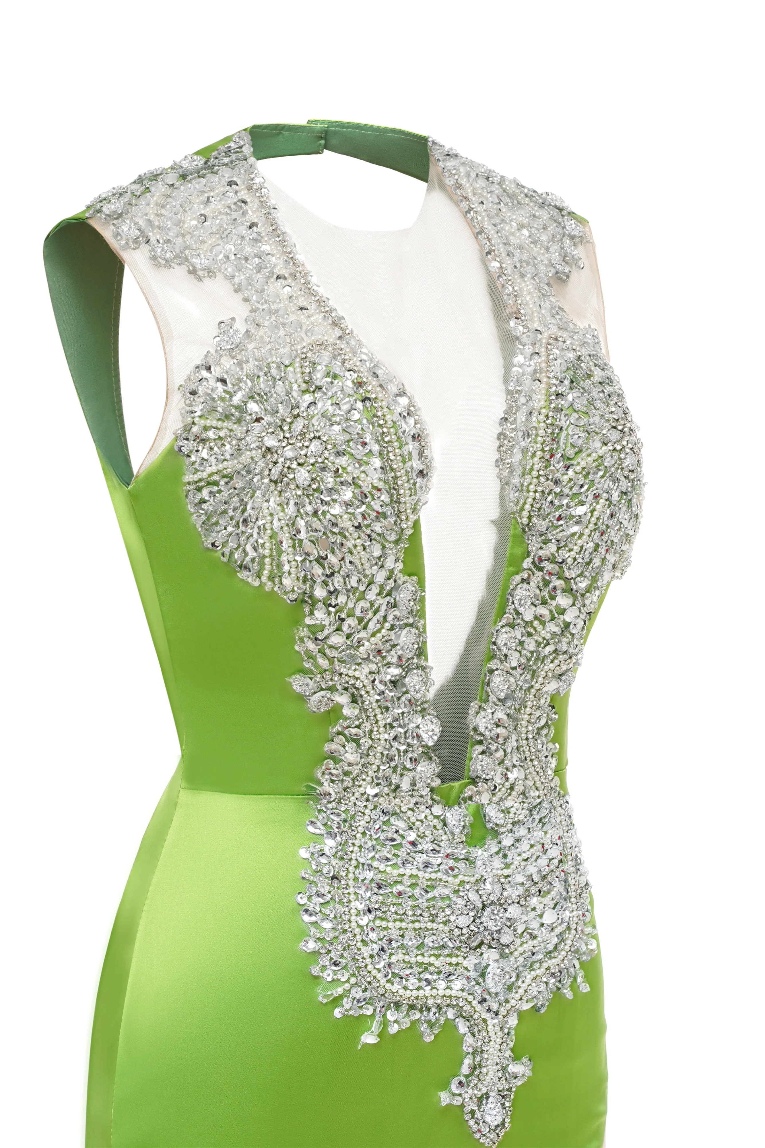 V-Neck Mermaid Brush Train Hollow Sleeveless Beading Evening Dress - Image 4