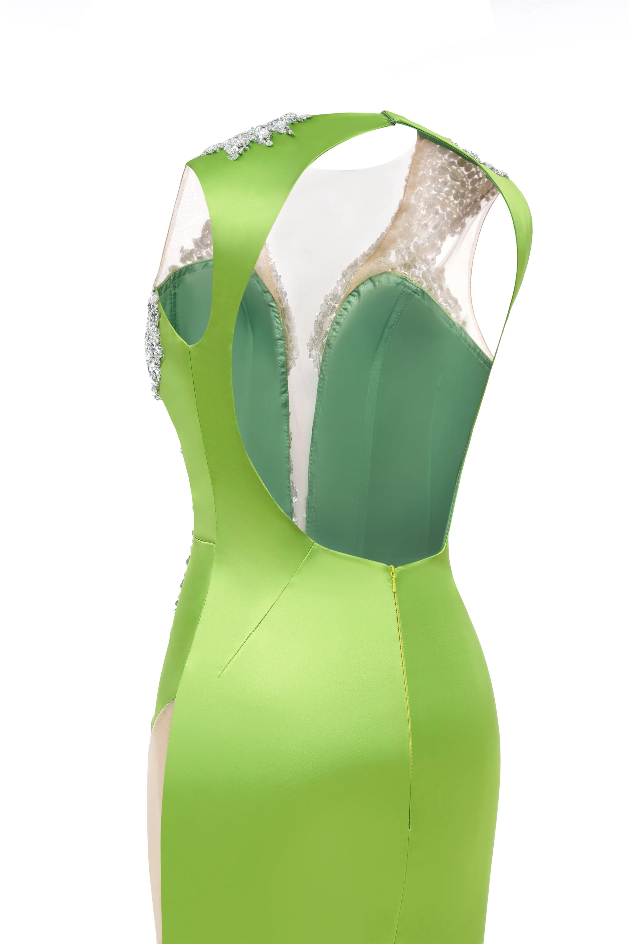 V-Neck Mermaid Brush Train Hollow Sleeveless Beading Evening Dress - Image 6