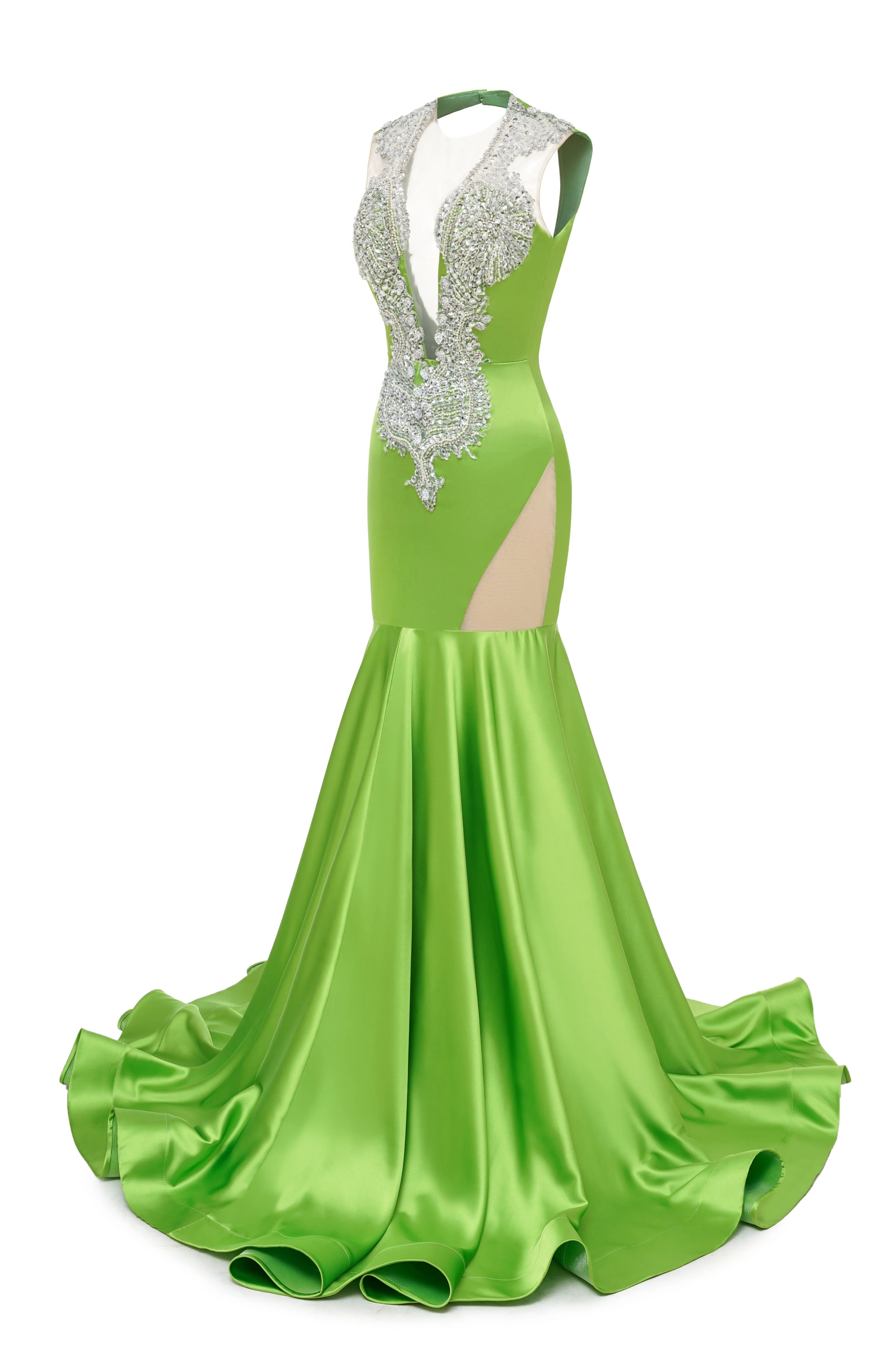 V-Neck Mermaid Brush Train Hollow Sleeveless Beading Evening Dress - Image 7