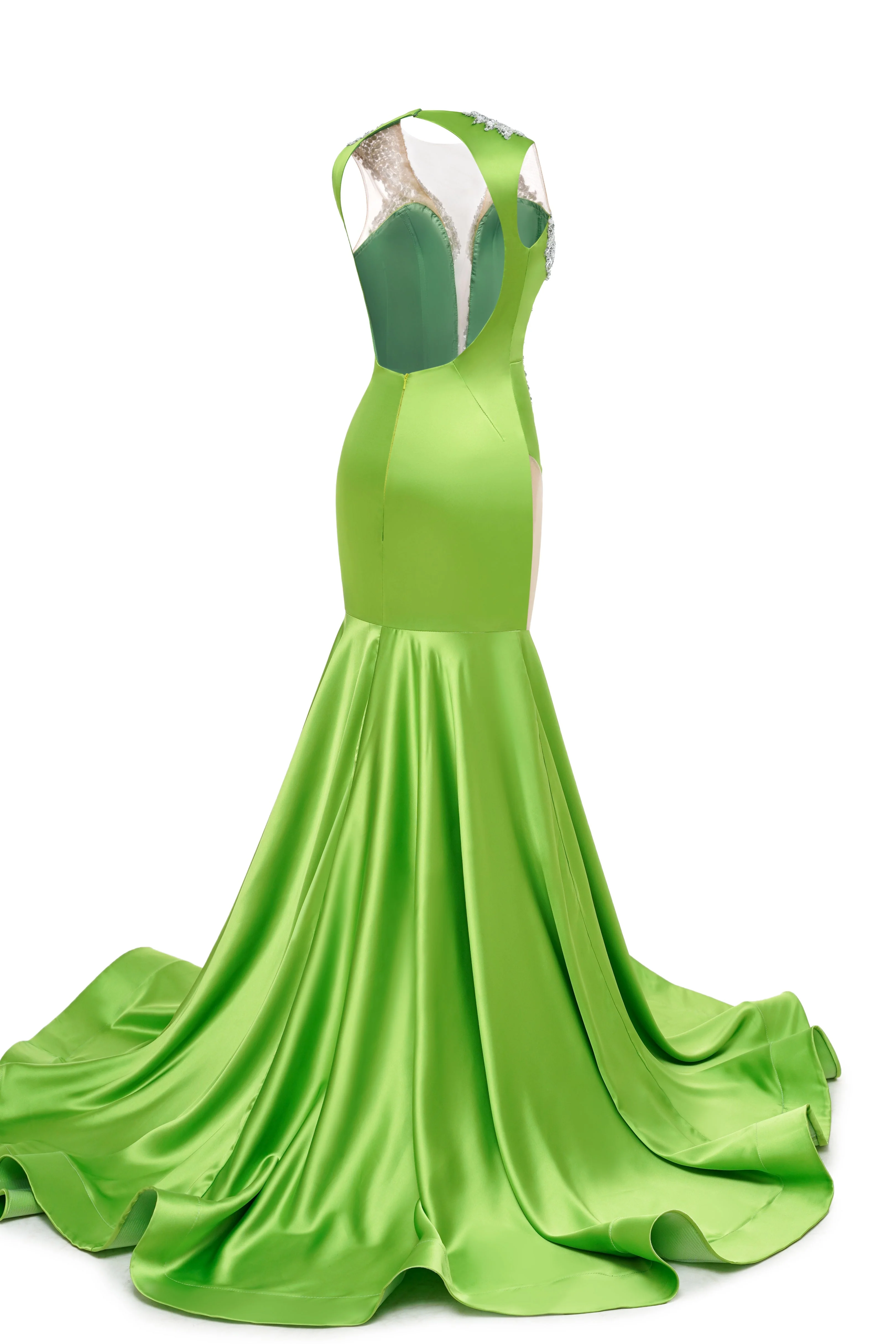 V-Neck Mermaid Brush Train Hollow Sleeveless Beading Evening Dress - Image 8