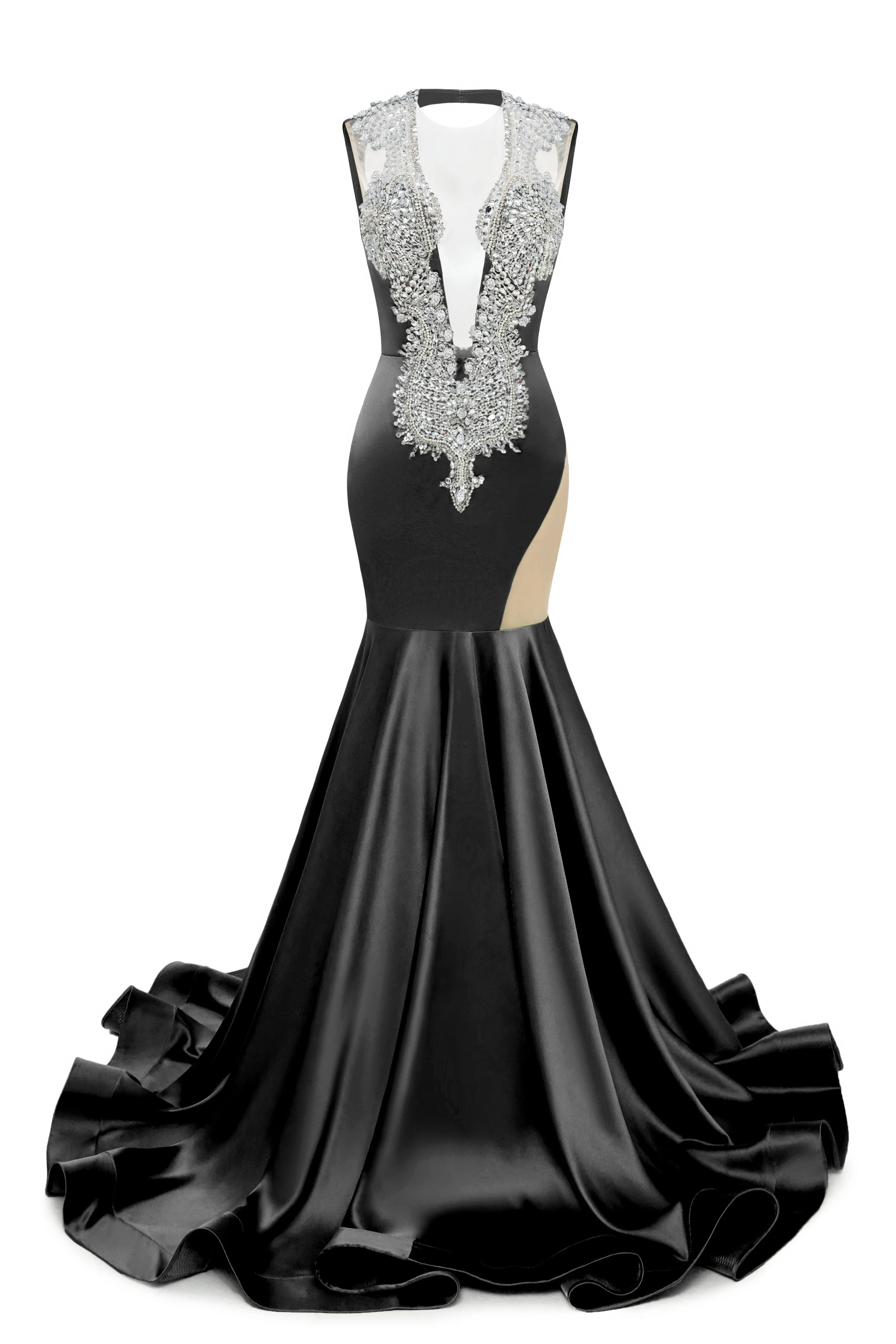 V-Neck Mermaid Brush Train Hollow Sleeveless Beading Evening Dress - Image 9