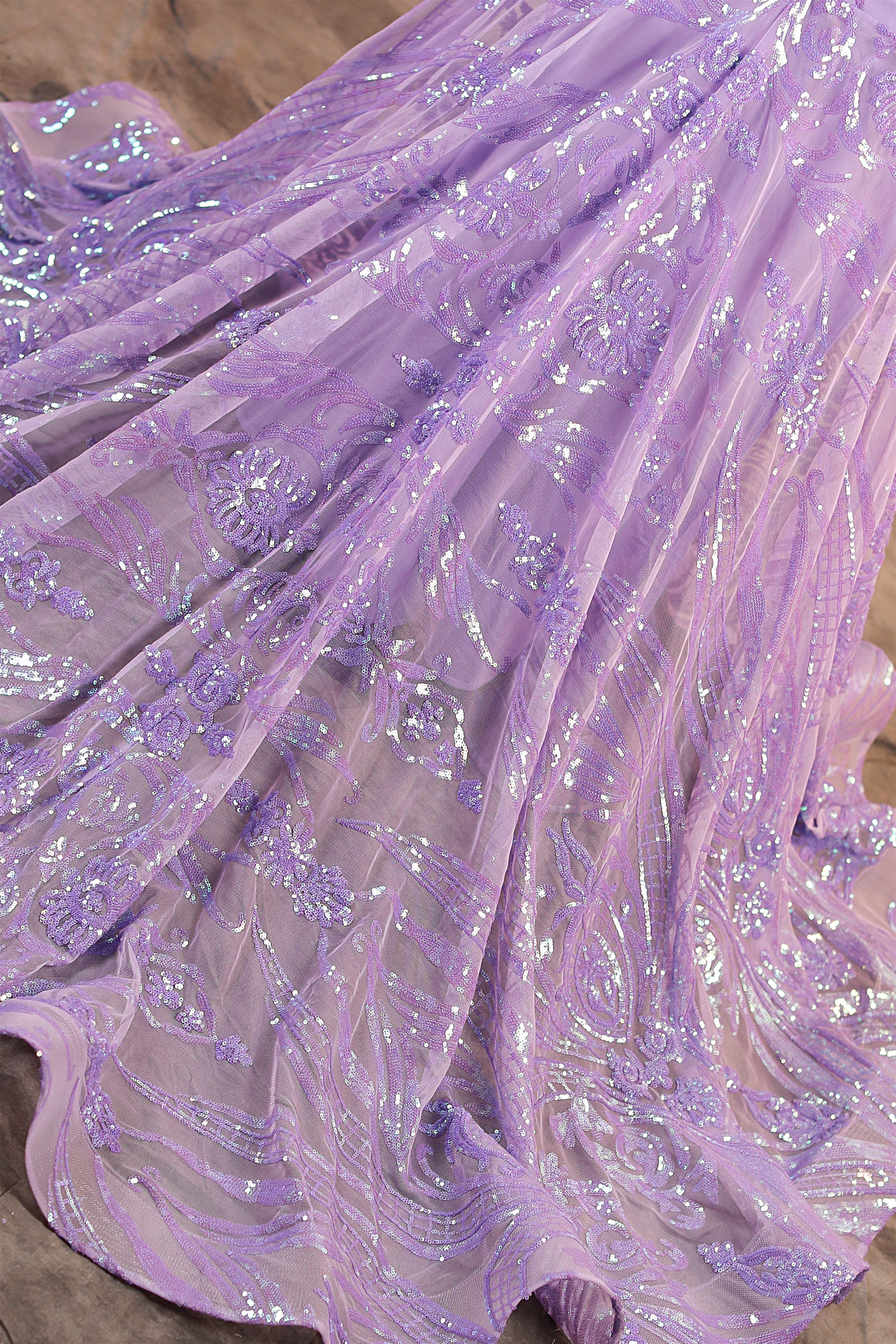 V-Neck Mermaid Sweep Train Sequins Zipper Long Sleeve Evening Dress - Image 8