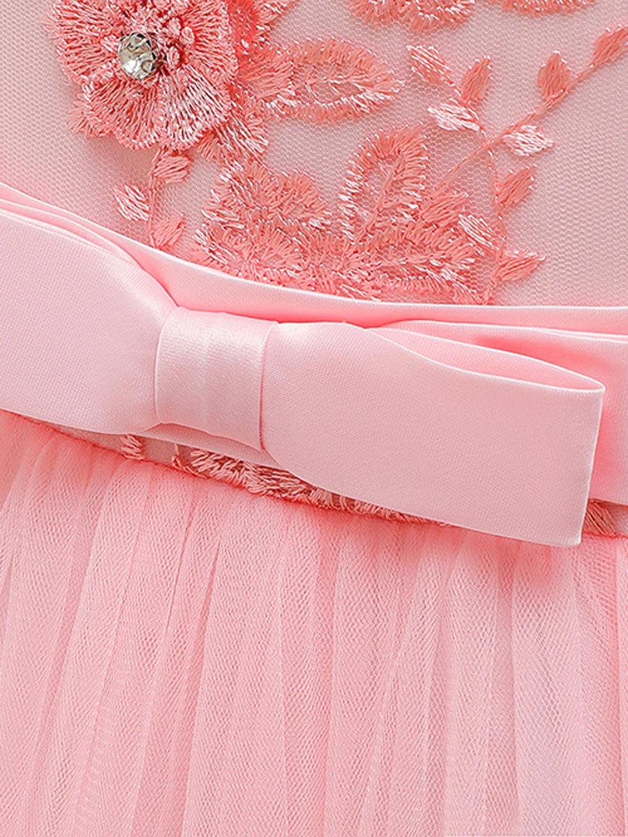 V Neck Polyester Cotton Sleeveless Ankle Length Princess Embroidered Kids Party Dresses - Image 8