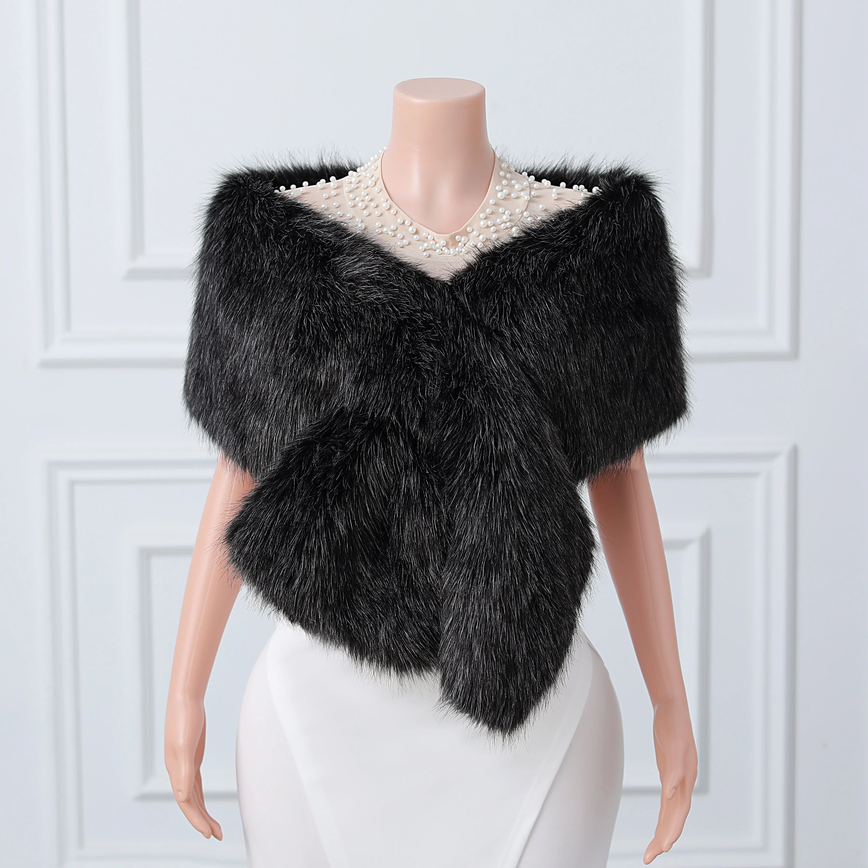 V-neck Rectangular scarf shawl Winter Wedding Wraps - Image 11