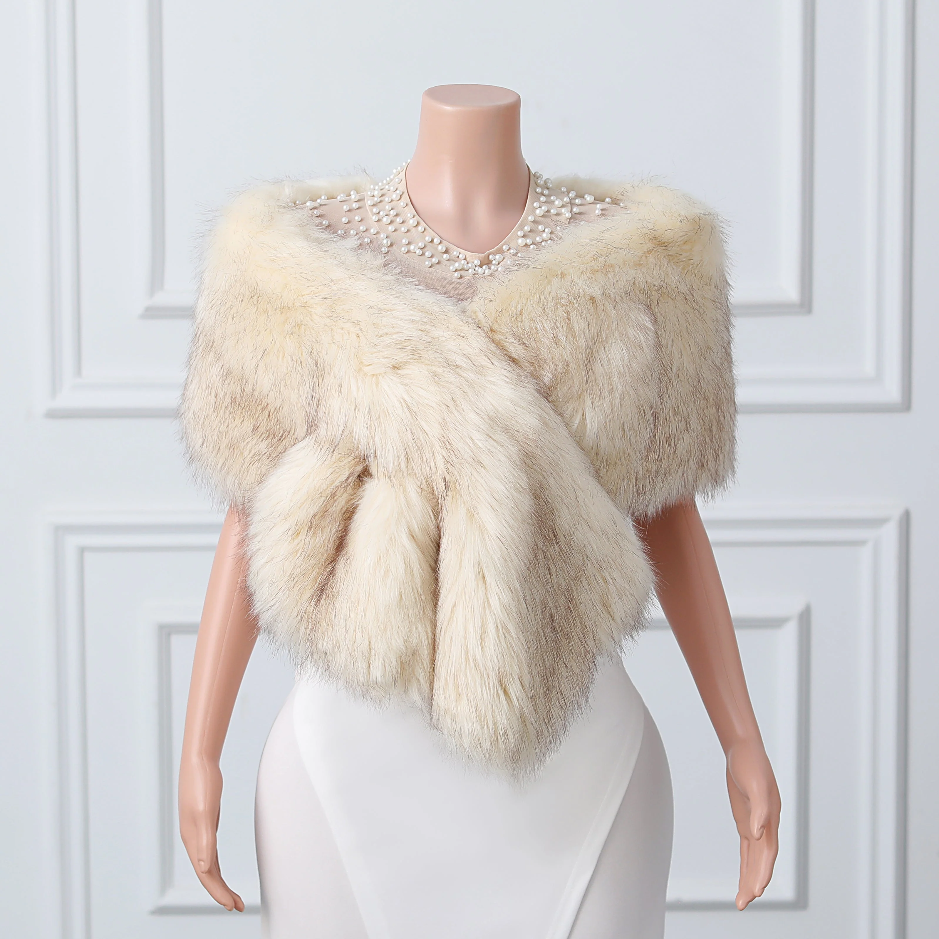 V-neck Rectangular scarf shawl Winter Wedding Wraps - Image 2