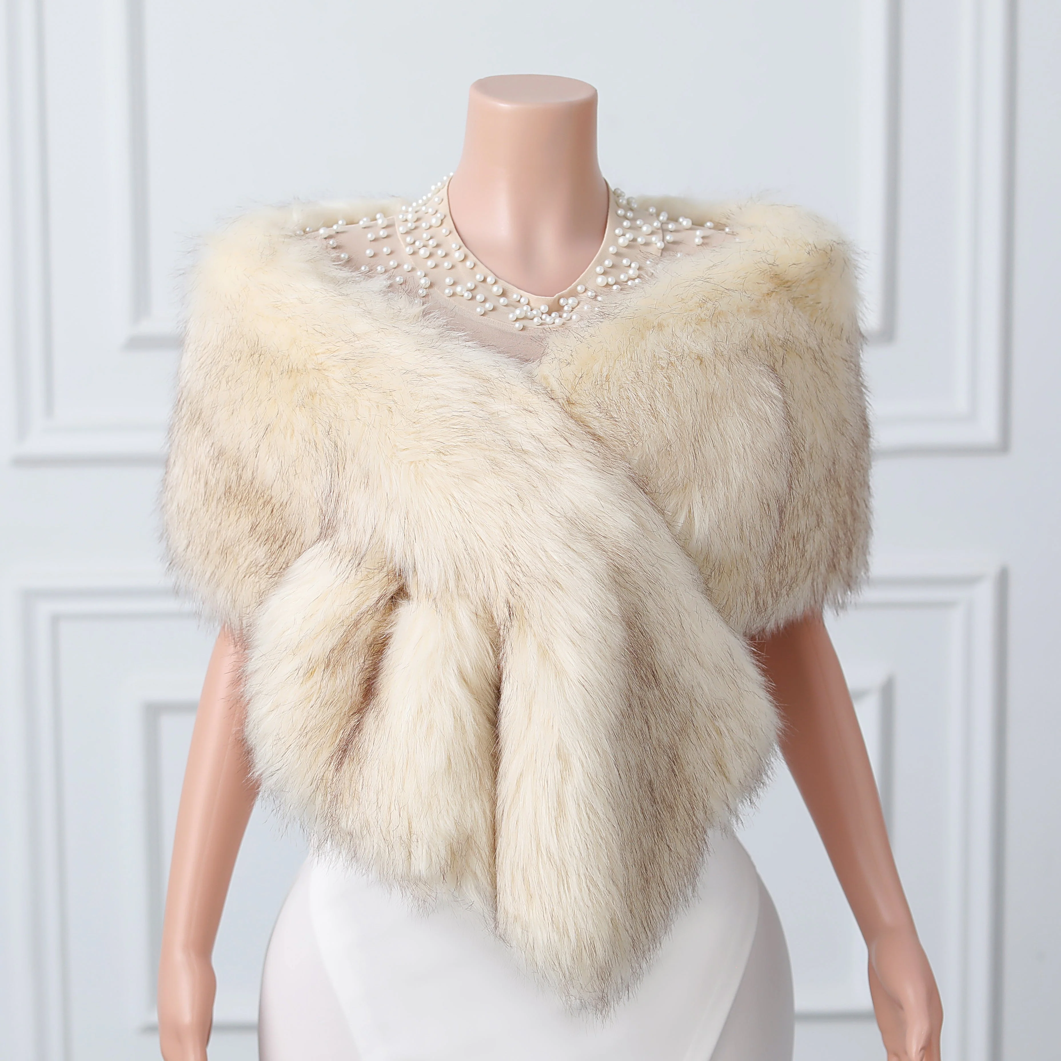 V-neck Rectangular scarf shawl Winter Wedding Wraps - Image 3