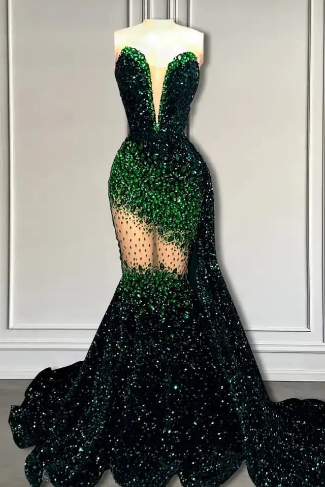 V-Neck Sequins Prom Dress Mermaid Sleeveless Crystal. - Image 5