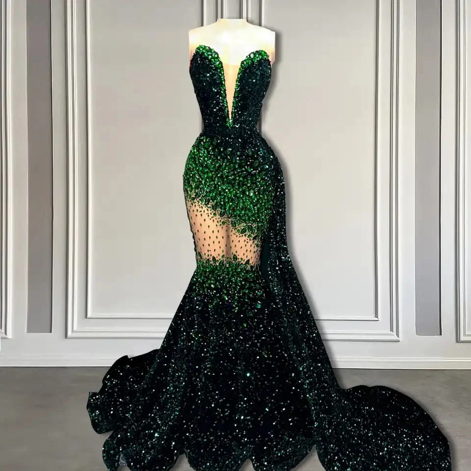 V-Neck Sequins Prom Dress Mermaid Sleeveless Crystal. - Image 8