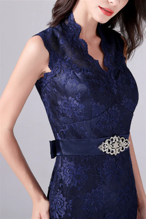 V-neck Sleeveless Lace Flower Mermaid mother's dress - Image 4