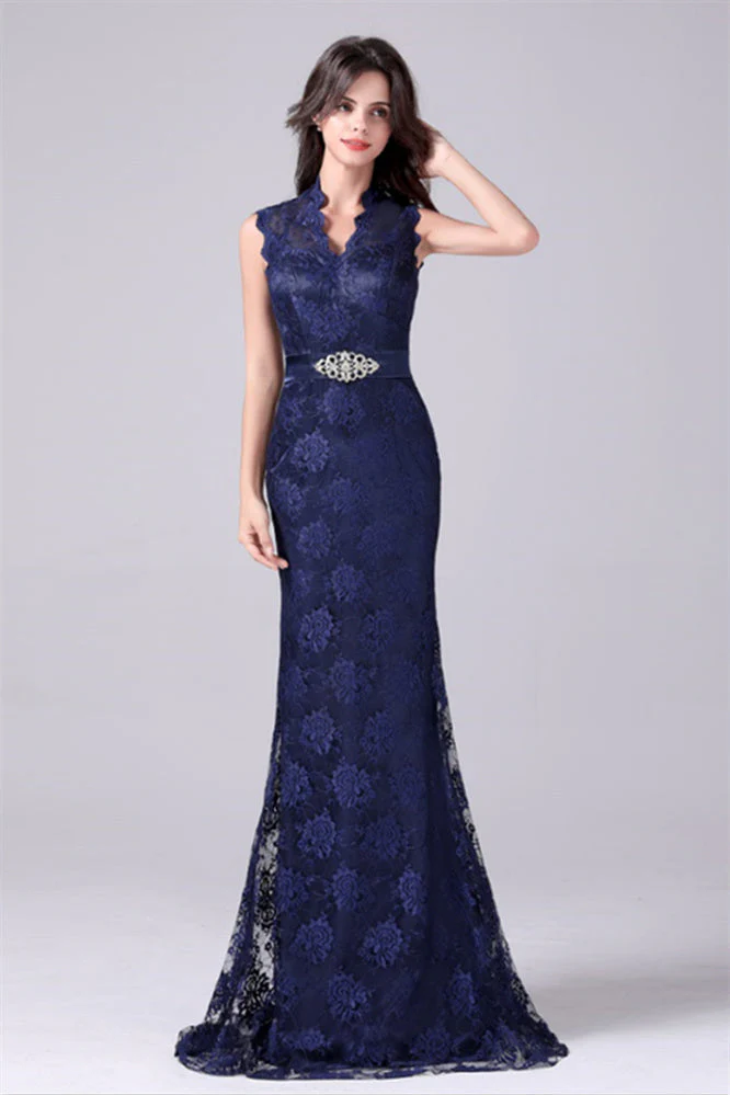 V-neck Sleeveless Lace Flower Mermaid mother's dress - Image 8