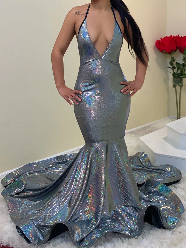 V-Neck Spaghetti Straps Long Mermaid Prom Dress - Image 2