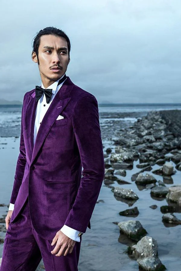 Velvet Mens Suits for Prom Peak Lapel Wedding Tuxedo for Groom - Image 2