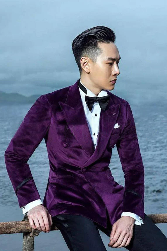 Velvet Mens Suits for Prom Peak Lapel Wedding Tuxedo for Groom - Image 3