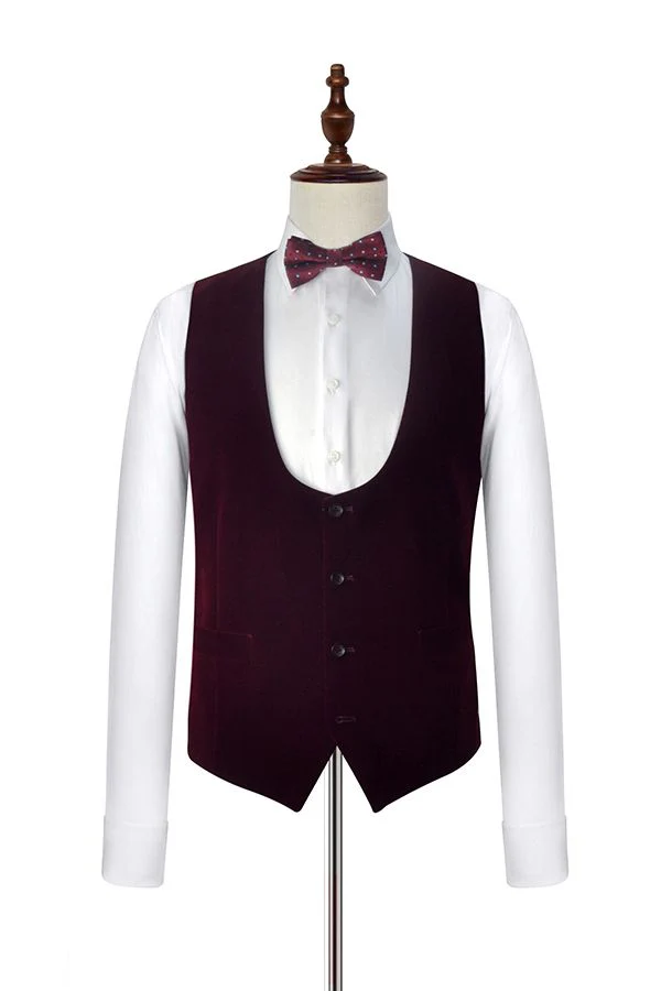 Velvet Shawl Collar White Wedding Tuxedos Three Piece Wedding Suits with Burgundy Vest - Image 4