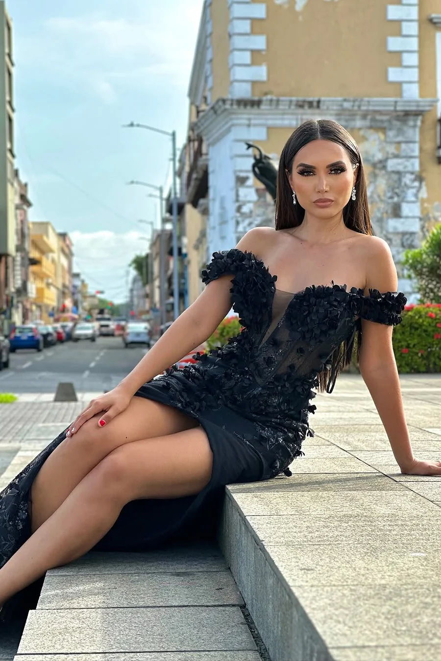 Vintage Black Off-The-Shoulder Mermaid Prom Dresses Sheath Long With High Split - Image 4