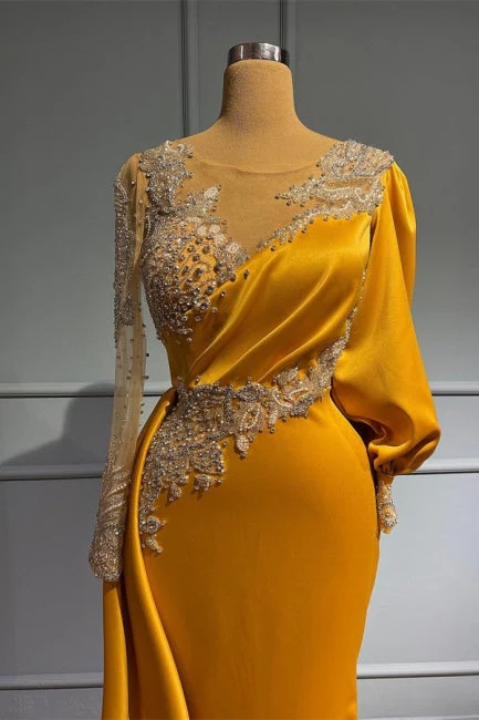 Vintage Jewel Asymmetric Beading Long Sleeves Evening Prom Dresses with Appliques - Image 2