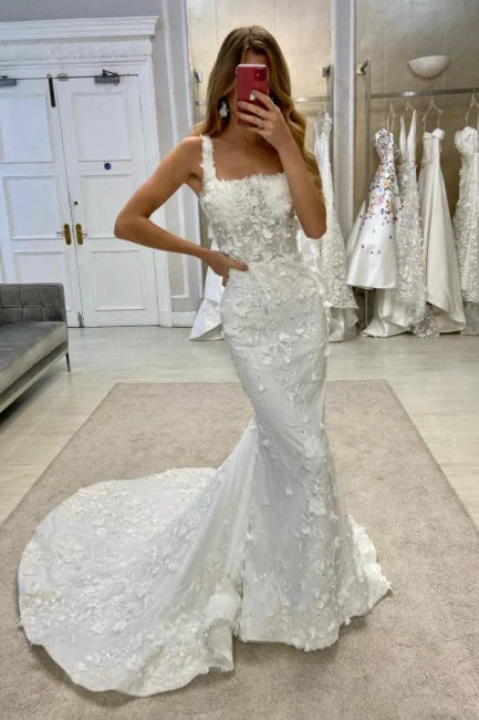 Chic Long A-Line Lace Sleeveless Appliques Wedding Dresses with Detachable Train - Image 3