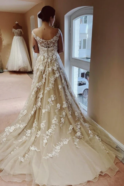 Amazing Long A-line Lace Wedding Dresses With Train - Image 2