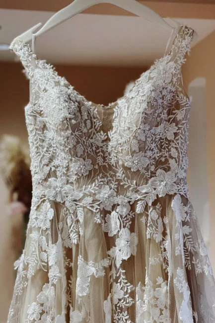 Amazing Long A-line Lace Wedding Dresses With Train - Image 3