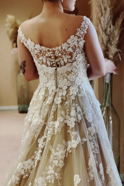 Amazing Long A-line Lace Wedding Dresses With Train - Image 4
