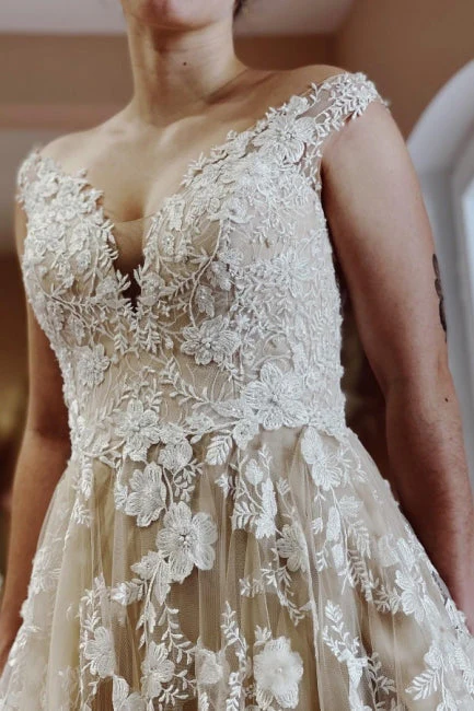 Amazing Long A-line Lace Wedding Dresses With Train - Image 5